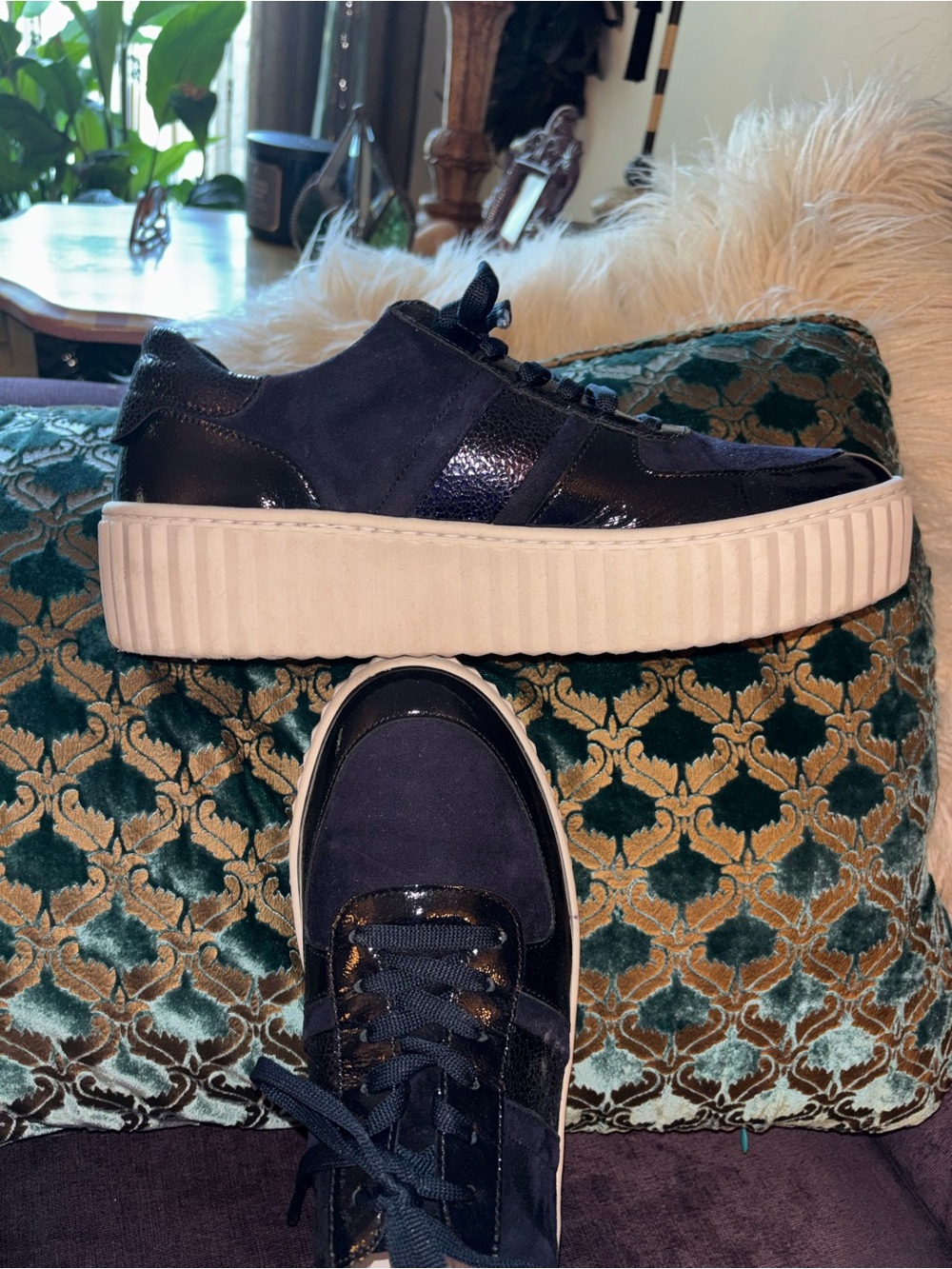 Gabor Navy Suede and Patent Lace-Up Sneakers